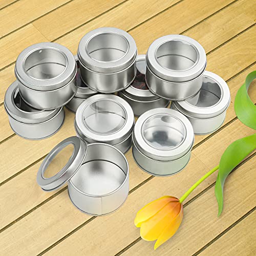 Kurtzy Cajitas de Metal Redondas Aluminio con Tapa (Pack de 10) 6,5 x 4 cm – Set Caja Aluminio Vacía Almacenaje de Viaje – Contenedores para Manualidades, Cosméticos, Bálsamo Labial, Especias