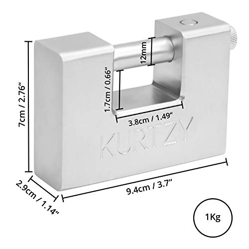 Kurtzy Candado Seguridad Resistente 1 kg con 5 Llaves - Candado Seguro Acero Endurecido Monobloque – Grillete Grueso 12 mm - Candado Exterior para Garaje, Contenedor, Cobertizo, Portones y Almacenes