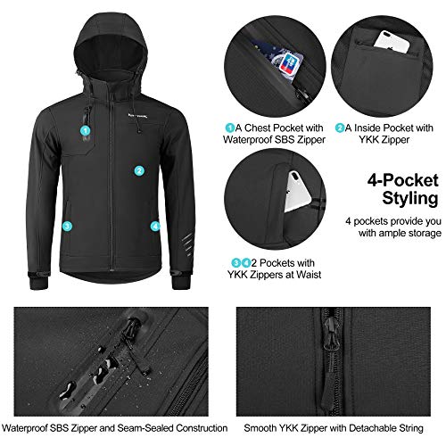 KUTOOK Chaqueta Softshell Hombre Invierno Forro Polar Ropa Cortavientos Impermeable con Capucha Extraíble para Montaña Trekking Senderismo Esquí Running, Etc(2XL)