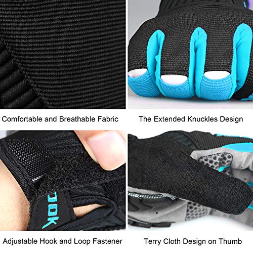 KUTOOK Guantes Ciclismo Largos Transpirables Hombres con Acolchadas De EVA Función Táctil Guantes MTB Gel Antideslizante(Azul,L)