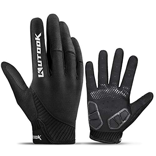 KUTOOK Guantes Ciclismo Largos Transpirables Hombres con Acolchadas De EVA Función Táctil Guantes MTB Gel Antideslizante(Negro,XL)