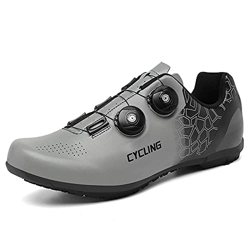 KUXUAN Calzado de Ciclismo Hombre Mujer - Calzado de Ciclismo de Carretera con Candados Calzado Deportivo Interior Exterior Transpirable Antideslizante,Grey-11UK=(275mm)=45EU