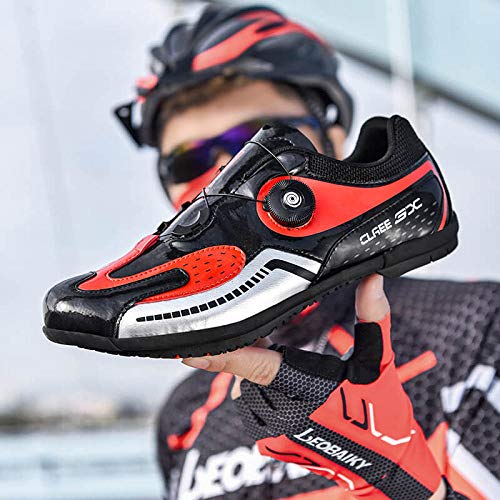 KUXUAN Calzado De Ciclismo para Hombre Calzado De Bicicleta Carretera,Ultraligero con Hebilla De Doble Columna De Fibra De Carbono,Red-45EU=(275mm)