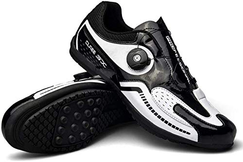 KUXUAN Calzado de Ciclismo para Hombre - Calzado de Bicicleta de Carretera,Zapatos de Bicicleta Ultraligeros con Hebilla de Doble Columna de Fibra de Carbono,Black-45EU=(275mm)