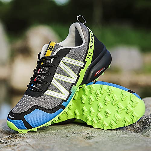 KUXUAN Calzado de Ciclismo para Hombre, Calzado de Ciclismo de Interior Sin Bloqueo,Zapatillas de Ciclismo de Montaña Impermeables,Calzado Deportivo Antideslizante Al Aire Libre,Black+Green-44