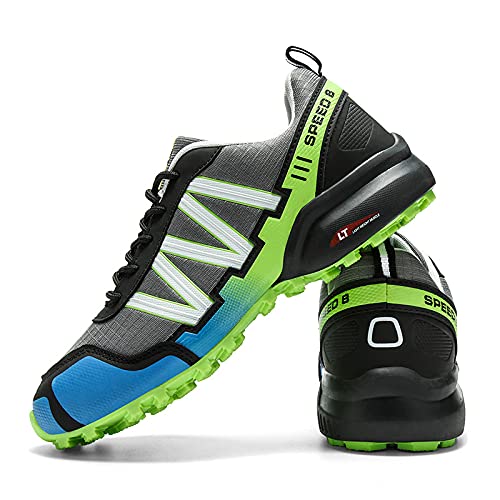 KUXUAN Calzado de Ciclismo para Hombre, Calzado de Ciclismo de Interior Sin Bloqueo,Zapatillas de Ciclismo de Montaña Impermeables,Calzado Deportivo Antideslizante Al Aire Libre,Black+Green-44