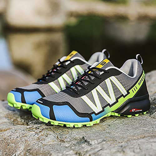 KUXUAN Calzado de Ciclismo para Hombre, Calzado de Ciclismo de Interior Sin Bloqueo,Zapatillas de Ciclismo de Montaña Impermeables,Calzado Deportivo Antideslizante Al Aire Libre,Black+Green-42