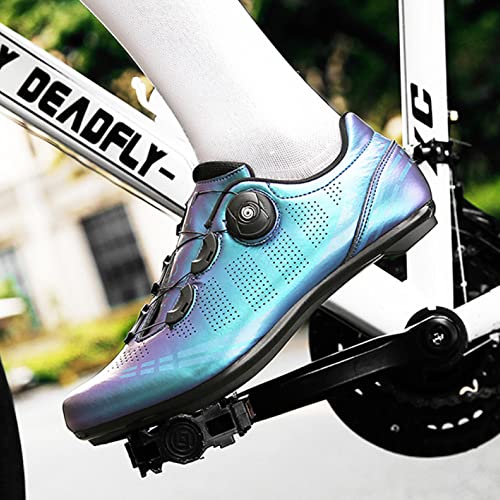 KUXUAN Calzado de Ciclismo para Hombre Mujer cordón de Zapatos Spin con Zapato Peloton de Cala Compatible con Zapatos de Bicicleta con Pedal SPD y Delta Lock,Blue-41EU