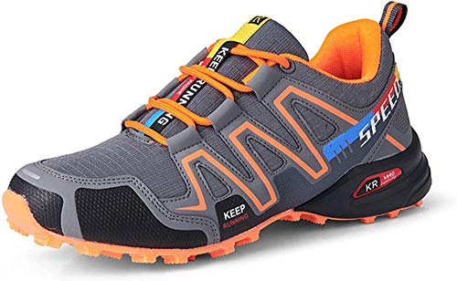 KUXUAN Calzado de Ciclismo para Hombre, Zapatillas de Bicicleta de Carretera Zapatillas de Bicicleta de Montaña Zapatillas MTB,Grey+Orange-41