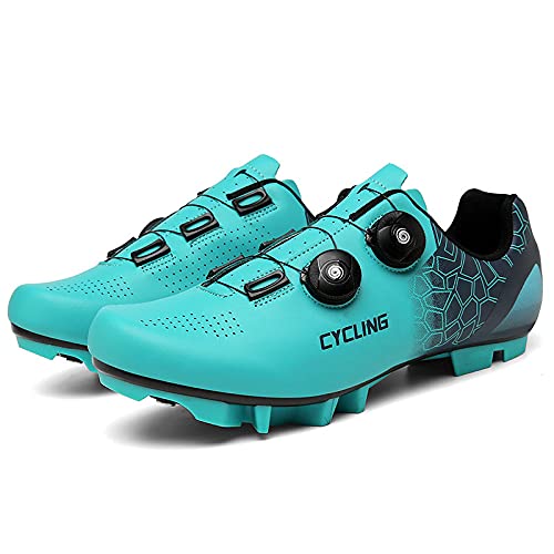 KUXUAN Zapatillas Ciclismo Hombre Mujer - Zapatillas Ciclismo Montaña MTB con Cerraduras,Zapatos Deportivos de Invierno/Suelas de Nailon,Blue-11UK=(275mm)=45EU