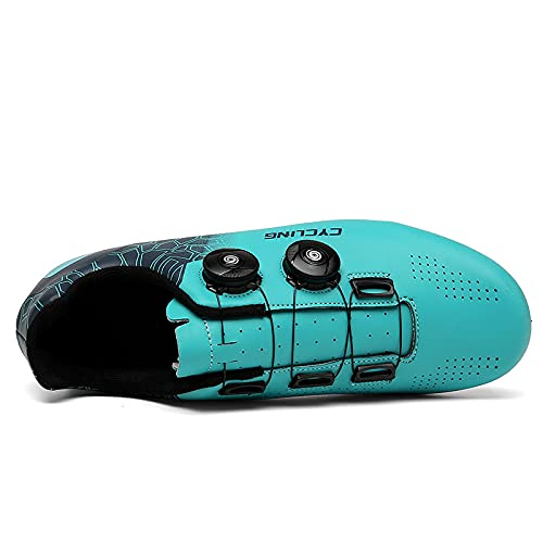 KUXUAN Zapatillas Ciclismo Hombre Mujer - Zapatillas Ciclismo Montaña MTB con Cerraduras,Zapatos Deportivos de Invierno/Suelas de Nailon,Blue-11UK=(275mm)=45EU