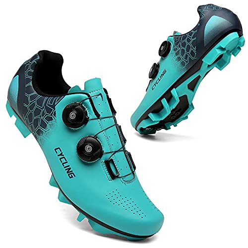 KUXUAN Zapatillas Ciclismo Hombre Mujer - Zapatillas Ciclismo Montaña MTB con Cerraduras,Zapatos Deportivos de Invierno/Suelas de Nailon,Blue-11UK=(275mm)=45EU