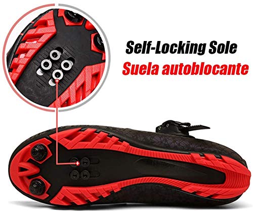 KUXUAN Zapatillas de Ciclismo MTB Hombres Mujeres - Bicicleta de Montaña Profesional Autoblocante Transpirable Compatible con Zapatos con Hebilla SPD Cleat,B-45EU=(275mm)