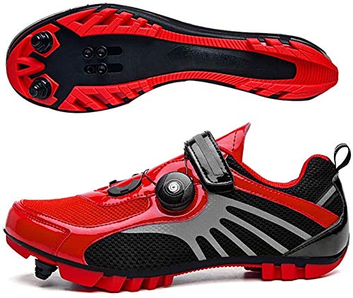 KUXUAN Zapatillas De Ciclismo MTB SPD para Hombres Y Mujeres - Ideales para Bicicletas De Montaña Bicicletas De Ciclocross XC Incluidas,Red-40EU