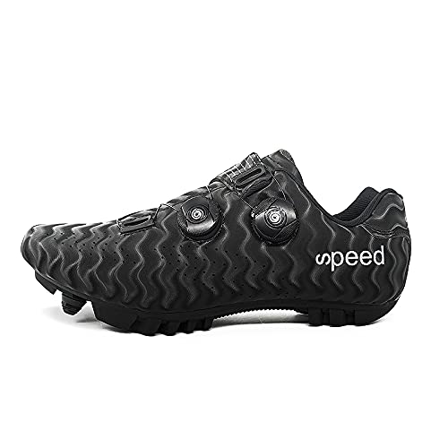 KUXUAN Zapatillas de Ciclismo para Hombre y Mujer - Zapatillas de Ciclismo de Montaña MTB con Candados,Calzado Deportivo de Invierno para Hombre y Mujer/Suelas-Nailon,Black-11UK=(275mm)=45EU