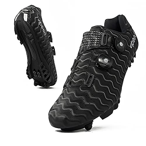 KUXUAN Zapatillas de Ciclismo para Hombre y Mujer - Zapatillas de Ciclismo de Montaña MTB con Candados,Calzado Deportivo de Invierno para Hombre y Mujer/Suelas-Nailon,Black-11UK=(275mm)=45EU