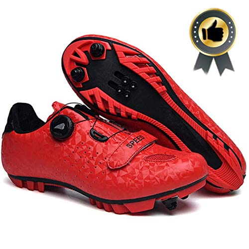 KUXUAN Zapatillas De Ciclismo para Hombre Zapatillas De Ciclismo De Bicicleta De Carretera De Microfibra Ligera MTB Piso Rígido Muy Resistente Al Desgaste para Descenso En BMX,Red-39