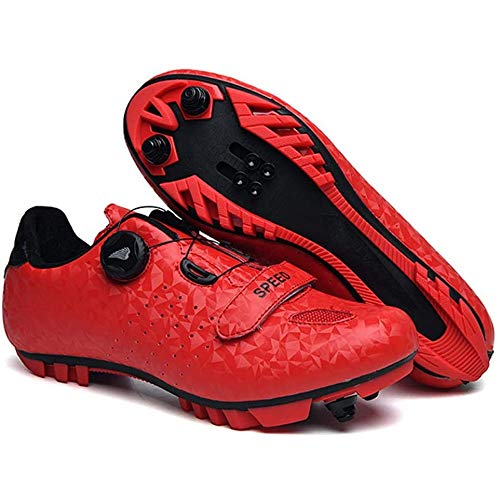 KUXUAN Zapatillas De Ciclismo para Hombre Zapatillas De Ciclismo De Bicicleta De Carretera De Microfibra Ligera MTB Piso Rígido Muy Resistente Al Desgaste para Descenso En BMX,Red-39