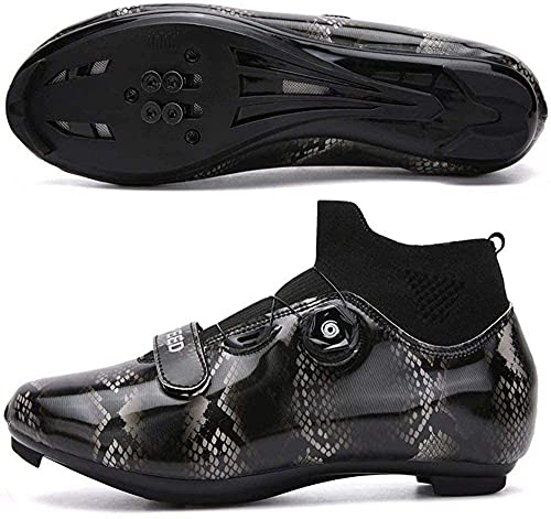 KUXUAN Zapatillas de Ciclismo para Hombre - Zapatillas de Ciclismo de Carretera Compatibles con Tacos Transpirables con Tacos SPD,Black-45EU=(275mm)