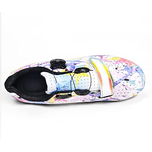 KUXUAN Zapatillas de Ciclismo para Hombres Mujeres Bicicleta de Carretera SPD Cordones de Zapatos con Zapatillas de Montar de Ciclo Delta con Apariencia SPD compatibles,Multicolour-38EU