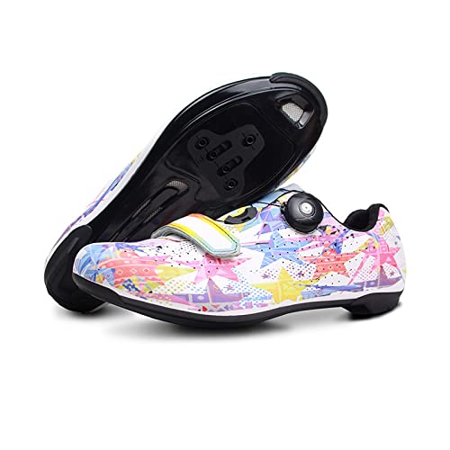 KUXUAN Zapatillas de Ciclismo para Hombres Mujeres Bicicleta de Carretera SPD Cordones de Zapatos con Zapatillas de Montar de Ciclo Delta con Apariencia SPD compatibles,Multicolour-38EU