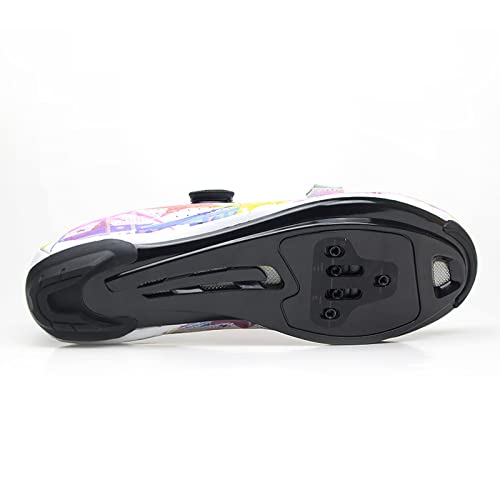 KUXUAN Zapatillas de Ciclismo para Hombres Mujeres Bicicleta de Carretera SPD Cordones de Zapatos con Zapatillas de Montar de Ciclo Delta con Apariencia SPD compatibles,Multicolour-38EU