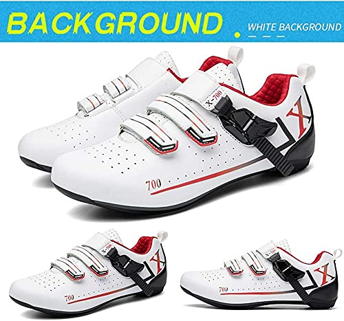 KUXUAN Zapatillas de Ciclismo para Mujer para Hombre con Suela Rígida Transpirable,White-(275mm)=45EU