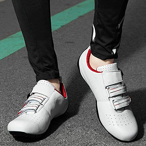 KUXUAN Zapatillas de Ciclismo para Mujer para Hombre con Suela Rígida Transpirable,White-(275mm)=45EU