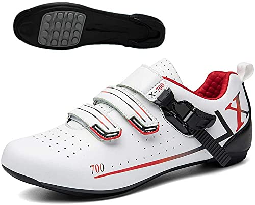 KUXUAN Zapatillas de Ciclismo para Mujer para Hombre con Suela Rígida Transpirable,White-(275mm)=45EU