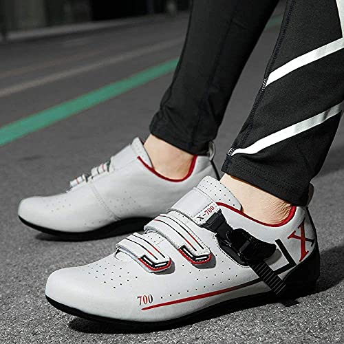 KUXUAN Zapatillas de Ciclismo para Mujer para Hombre con Suela Rígida Transpirable,White-(275mm)=45EU