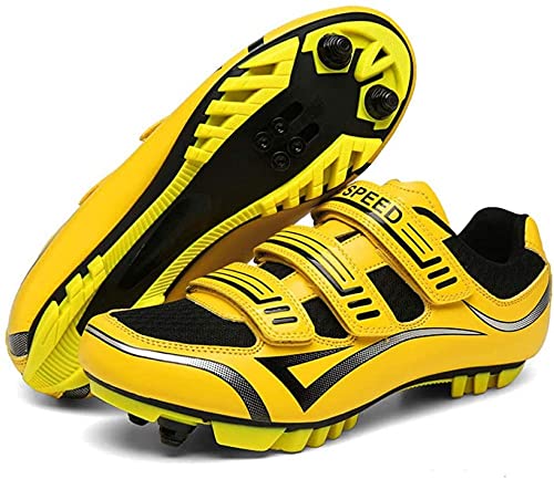 KUXUAN Zapatillas de Ciclismo SPD MTB para Hombre Mujer Ideal para Mountain Cyclo Cross Country XC Bikes en Incluido,Yellow-UK11.5=47EU=US12.5