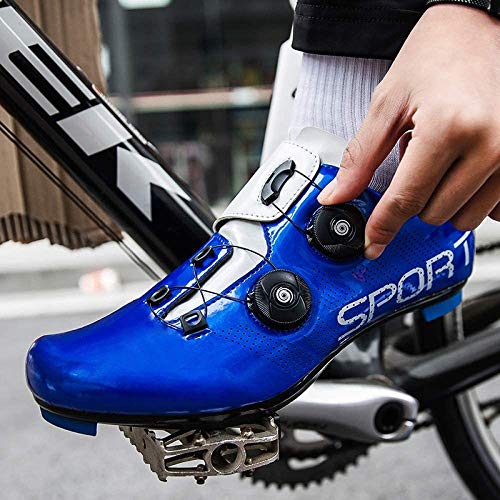 KUXUAN Zapatillas de Ciclismo Zapatillas de Ciclismo de Carretera para Hombre y Mujer - con Zapatillas de Bicicleta con Pedal SPD y Delta Lock,Blue-39