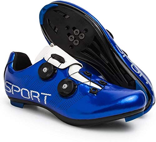 KUXUAN Zapatillas de Ciclismo Zapatillas de Ciclismo de Carretera para Hombre y Mujer - con Zapatillas de Bicicleta con Pedal SPD y Delta Lock,Blue-39