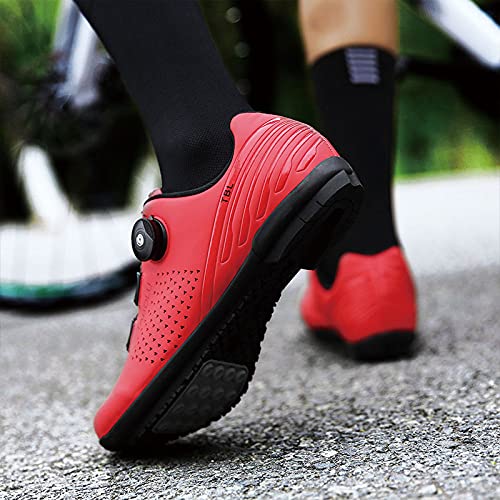KUXUAN Zapatillas de Ciclismo Zapatillas de Ciclismo de Interior para Mujer y Hombre con Sistema de Cordones de Rotación Rápida - Zapatillas de Bicicleta Primavera + Verano,Red-11UK=(275mm)=45EU