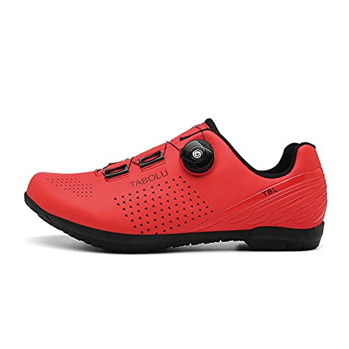 KUXUAN Zapatillas de Ciclismo Zapatillas de Ciclismo de Interior para Mujer y Hombre con Sistema de Cordones de Rotación Rápida - Zapatillas de Bicicleta Primavera + Verano,Red-11UK=(275mm)=45EU