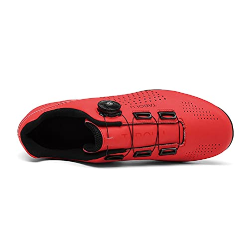 KUXUAN Zapatillas de Ciclismo Zapatillas de Ciclismo de Interior para Mujer y Hombre con Sistema de Cordones de Rotación Rápida - Zapatillas de Bicicleta Primavera + Verano,Red-11UK=(275mm)=45EU