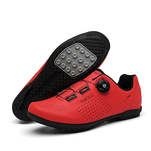KUXUAN Zapatillas de Ciclismo Zapatillas de Ciclismo de Interior para Mujer y Hombre con Sistema de Cordones de Rotación Rápida - Zapatillas de Bicicleta Primavera + Verano,Red-11UK=(275mm)=45EU
