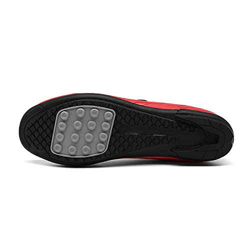 KUXUAN Zapatillas de Ciclismo Zapatillas de Ciclismo de Interior para Mujer y Hombre con Sistema de Cordones de Rotación Rápida - Zapatillas de Bicicleta Primavera + Verano,Red-11UK=(275mm)=45EU