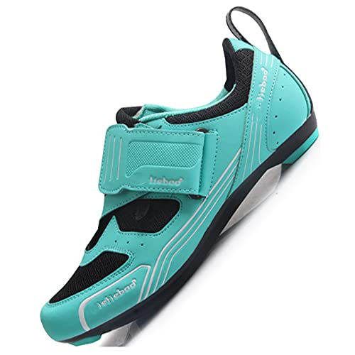 KUXUAN Zapatillas de Ciclismo Zapatillas de Triatlón para Hombre con Bloqueo Profesional Zapatillas de Bicicleta de Carretera,Blue-46