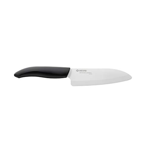 Kyocera FK-3PC-BK, Juego de cuchillos, Cuchillo para pelar 7.5 cm, Cuchillo utilitario 11 cm, Cuchillo Santoku 14 cm, hoja de cerámica de circonio afilada, afilada a mano, ligera, no corrosiva
