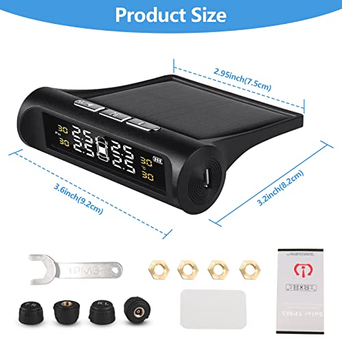 KYYKA Sistema de monitoreo de presion en Llantas TPMS Sistema de monitoreo de presión de neumáticos inalámbrico automático Solar Pantalla LCD de Alta precisión con Cuatro sensores