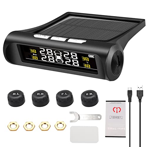 KYYKA Sistema de monitoreo de presion en Llantas TPMS Sistema de monitoreo de presión de neumáticos inalámbrico automático Solar Pantalla LCD de Alta precisión con Cuatro sensores