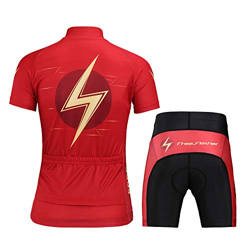 L PATTERN Niños Niñas Maillot Camiseta de Ciclismo Manga Corta/Pantalones Cortos de Bicicleta/Traje de Ciclismo Conjunto de Maillot y Pantalones Cortos Transpirable Secado Rápido, Rojo, XXL