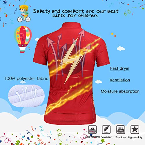 L PATTERN Niños Niñas Maillot Camiseta de Ciclismo Manga Corta/Pantalones Cortos de Bicicleta/Traje de Ciclismo Conjunto de Maillot y Pantalones Cortos Transpirable Secado Rápido, Rojo, XXL