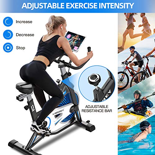 LABGREY Bicicleta Estatica de Spinning Bici Ejercicio Gym Casa Indoor Fitness Bikes Volante 15 KG, Resistencia Ajustable con Pantalla LCD y Monitor de Frecuencia Cardíaca