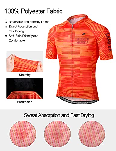 LAMEDA Maillot Ciclismo Hombre Verano Ropa Ciclista Hombre Poliéster 100% Transpirable （Naranja-XL