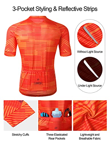 LAMEDA Maillot Ciclismo Hombre Verano Ropa Ciclista Hombre Poliéster 100% Transpirable （Naranja-XL