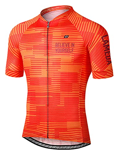 LAMEDA Maillot Ciclismo Hombre Verano Ropa Ciclista Hombre Poliéster 100% Transpirable （Naranja-XL