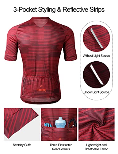 LAMEDA Maillot Ciclismo Hombre Verano Ropa Ciclista Hombre Poliéster 100% Transpirable Ropa Camiseta Ciclismo Elástico y De Secado Rápido(Rojo,L)