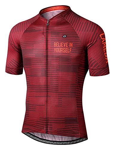 LAMEDA Maillot Ciclismo Hombre Verano Ropa Ciclista Hombre Poliéster 100% Transpirable Ropa Camiseta Ciclismo Elástico y De Secado Rápido(Rojo,L)